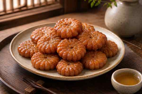 Finished Yakgwa Honey-Ginger Cookies presented in a warm Korean dining setting.