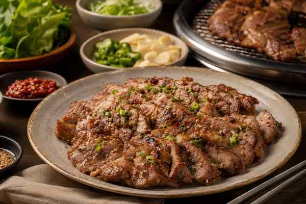 Finished Doenjang-Garlic Moksal Gui presented in a warm Korean dining setting.