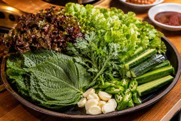 Finished Ssam Lettuce and Herb Platter presented in a warm Korean dining setting.